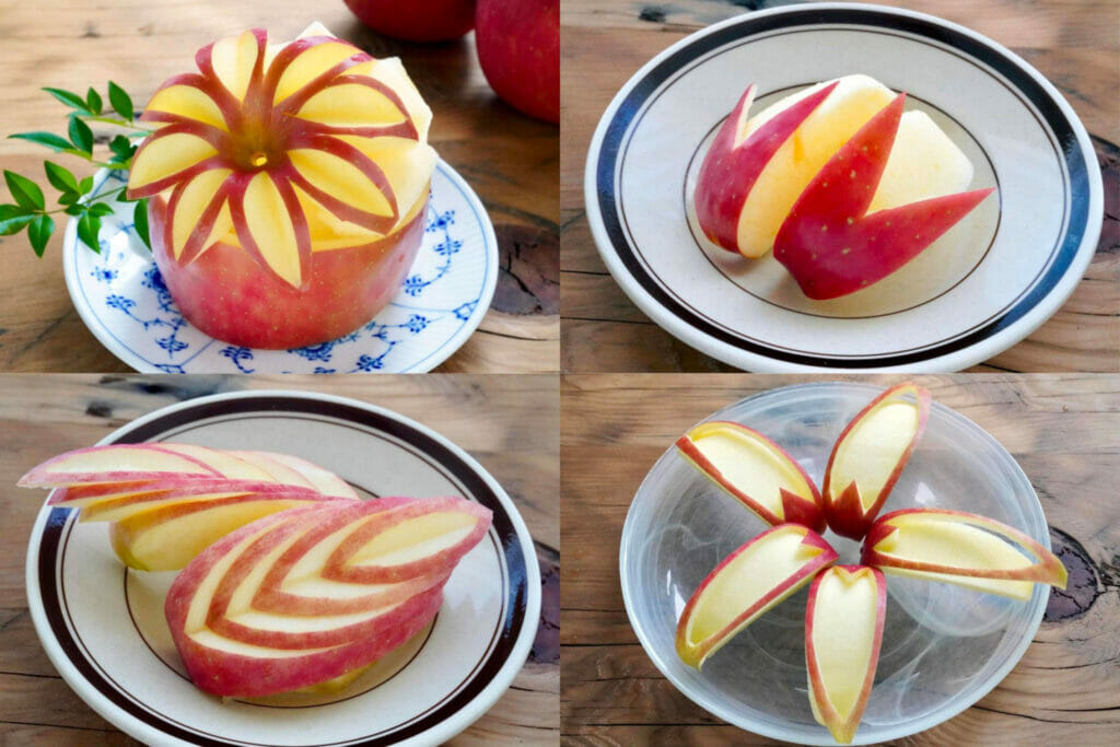 りんごの飾り切り 花などおしゃれなりんごカット5選を動画で紹介 やまでら くみこ のレシピ