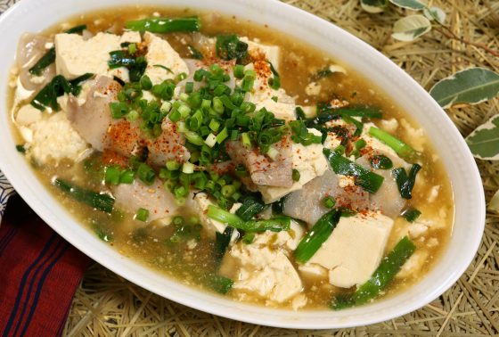 豚バラと豆腐とニラのゆずこしょうとろみあん