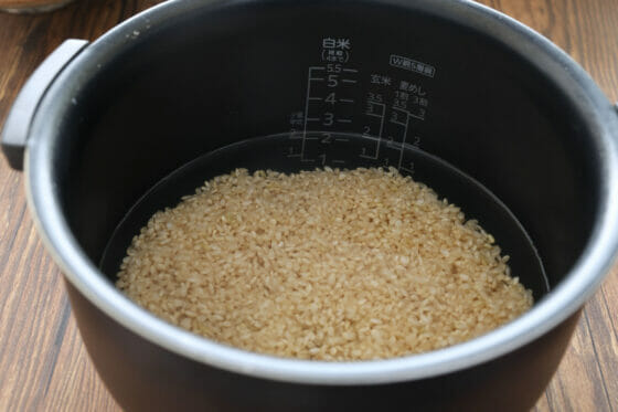玄米を吸水させる
