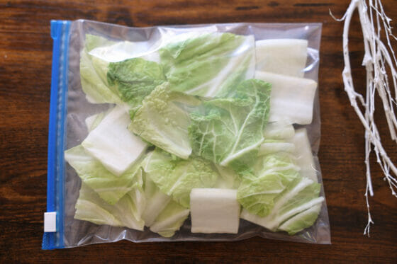 白菜を生のまま冷凍