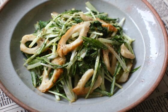 水菜とちくわのレンジ和え｜シャキッと香ばしい！ごまポンバターの簡単副菜