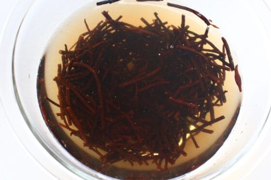 ひじきを水に浸して戻す