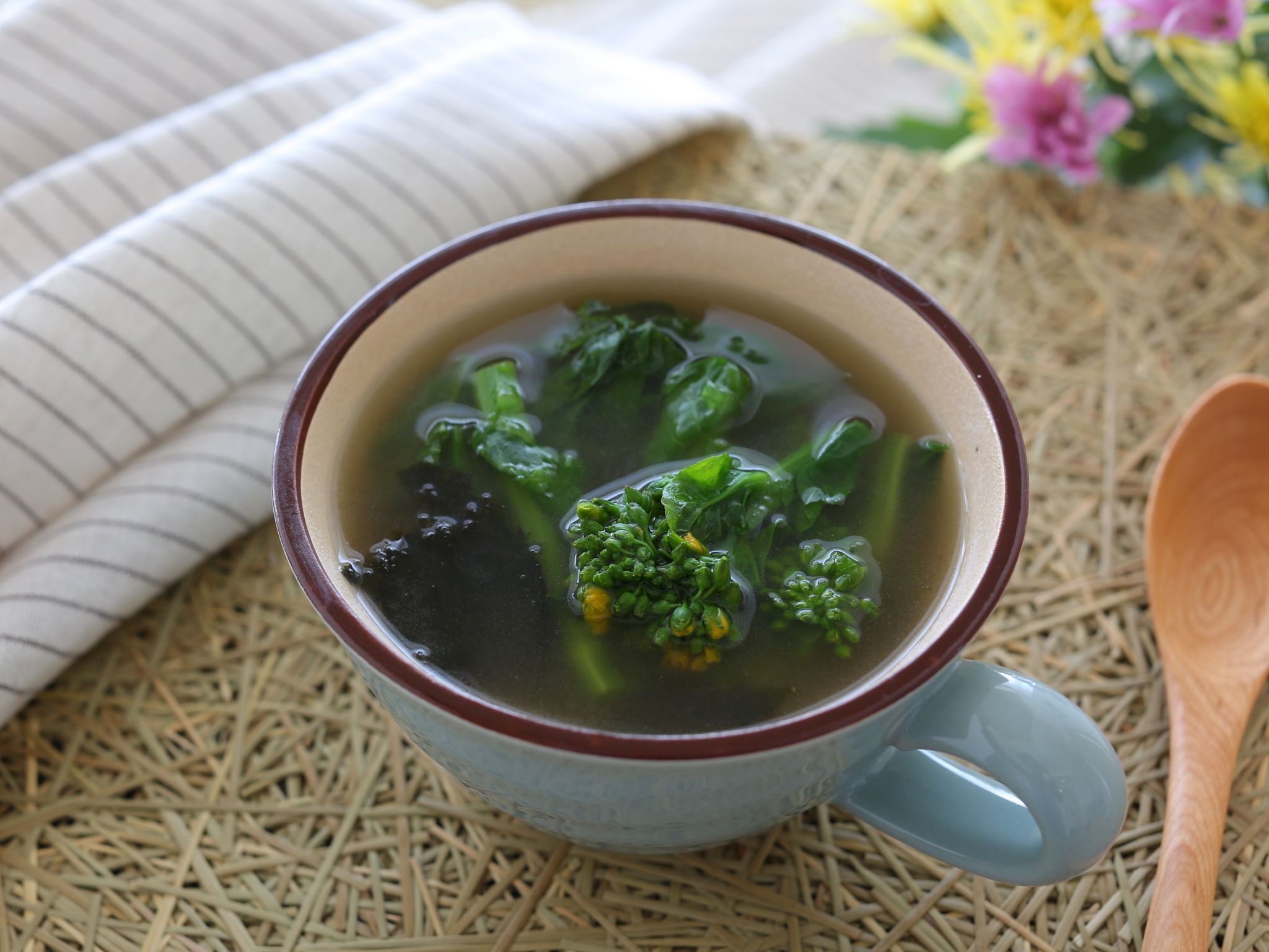 北斗晶さんの 菜の花と海苔のスープのレシピ 5分で完成 やまでら くみこ のレシピ